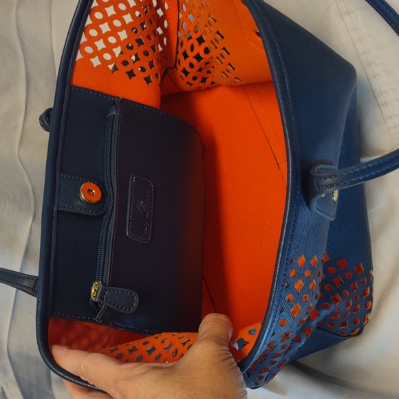 Big Buddha Navy/Orange Perforated Vegan Leather Tote - Picture 8 of 16